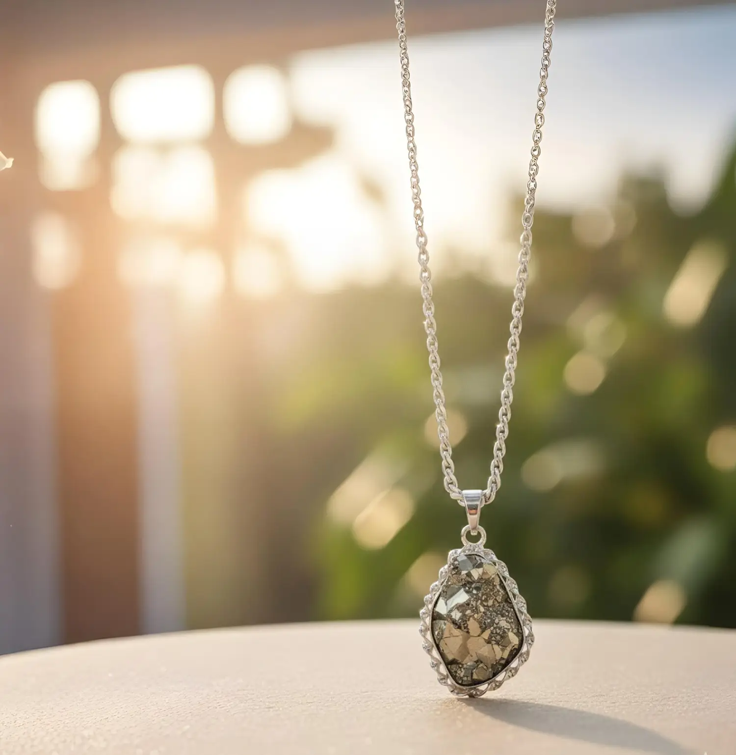 pyrite crystal pendant.