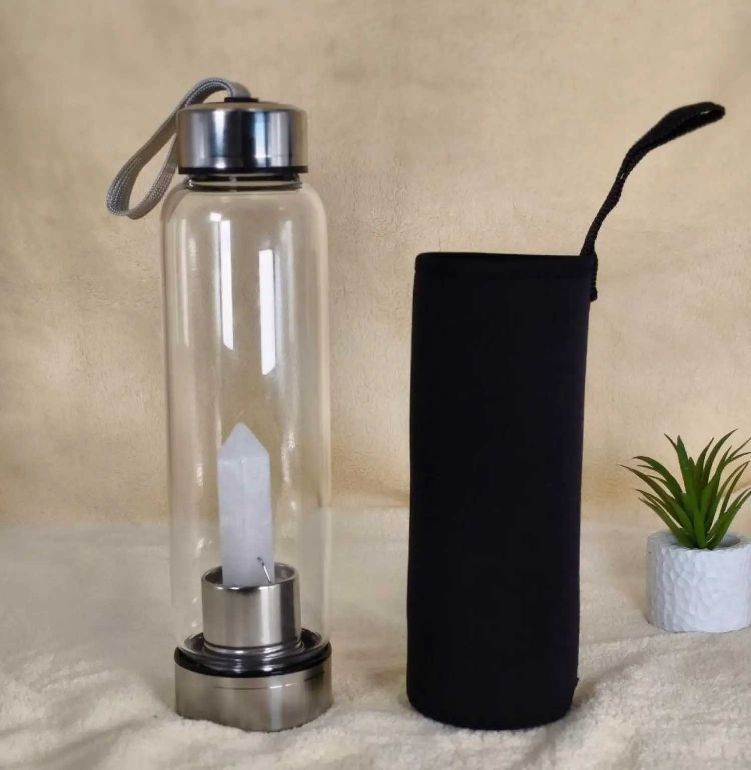 Clear Quartz Crystal Bottle And Cover