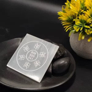 Selenite Charging Plate for Cleansing & Charging Crystals – Engraved 808, 520, 741